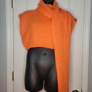Hanifa Vibrant Orange Crop Sweater with Scarf